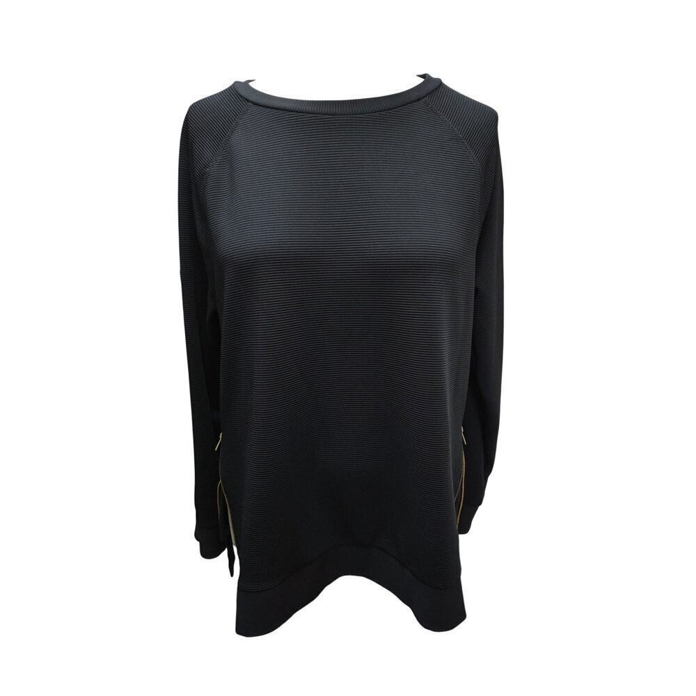 Avia Black Ribbed Top Gold Zipper Side Vents High Low Size L